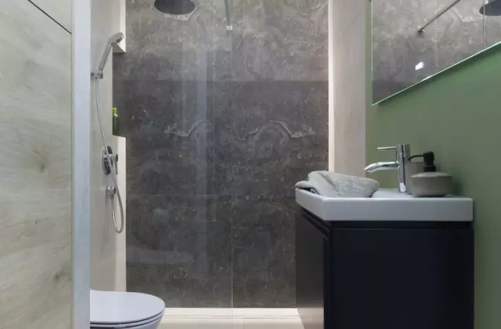 The bathroom has also gone green