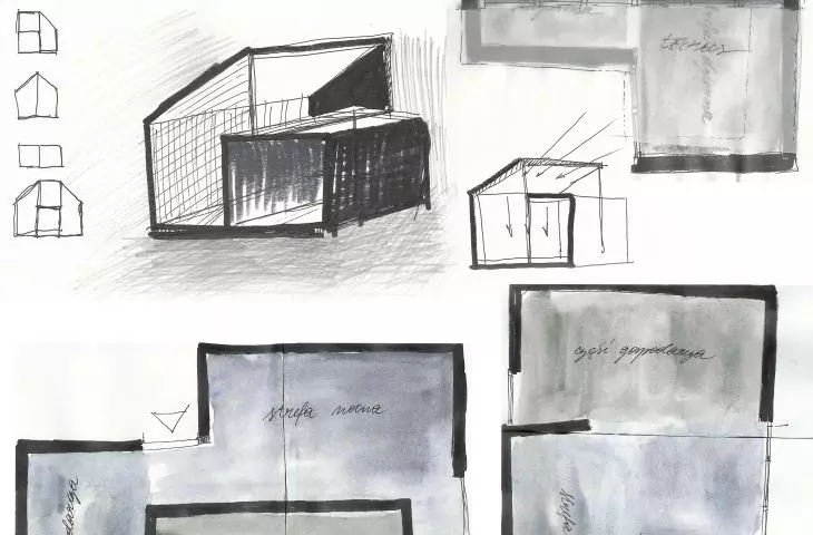 Dom prefabrykowany, szkice projektowe