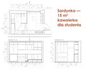 Sardynka, 15 m² kawalerka dla studenta, rzut