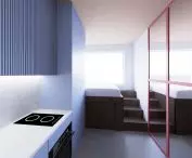 Student space 17 m², kuchnia i widok na sypialnie