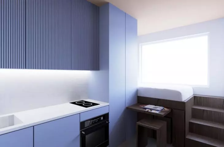 Student space 17 m², wysuwane biórko