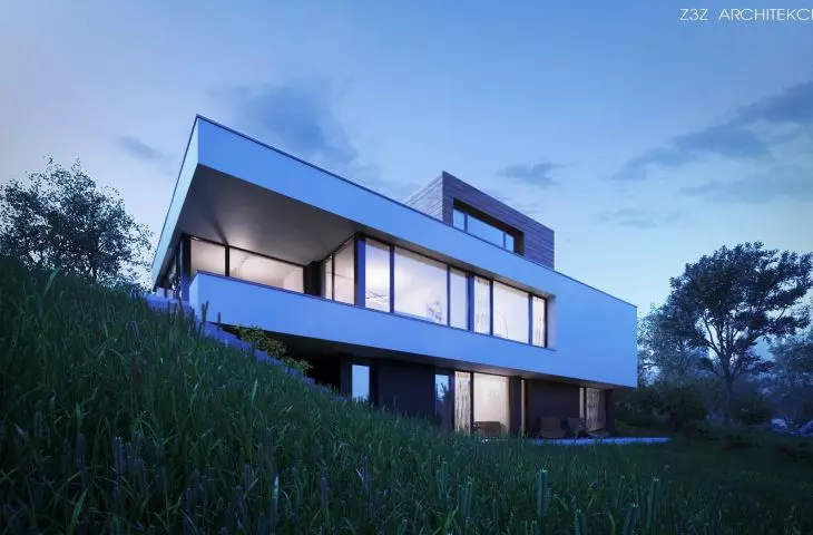 House in Slovakia inscribed in the escarpment