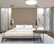 Bedroom with bathroom in the design section