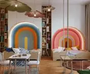 The room for the youngest children is a fairyland - there are cloud beds, rainbows in the headrests, flower lamps and a mini playground