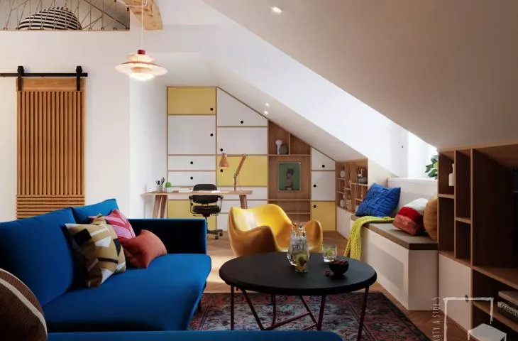 the relaxation area is decorated with the iconic RM58 armchair