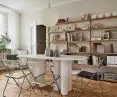 Meeting room and wall shelving system