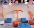 The dominant shades of pink and blue were broken up with red and orange 
