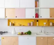 The kitchen furniture is made of birch plywood