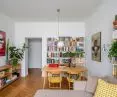The living room is filled with books