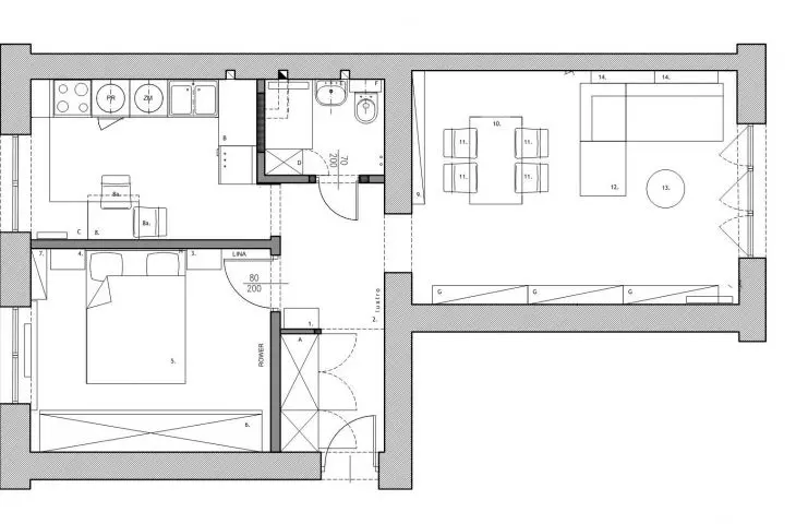 Apartment in Old Bielany, projection including furniture