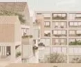 Village in the middle of the city with vertical crops