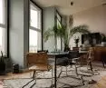 large, angled windows distinguish this interior