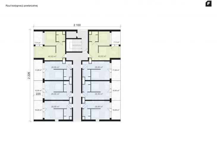 Hotel in Wisla, floor plan of a repetitive floor