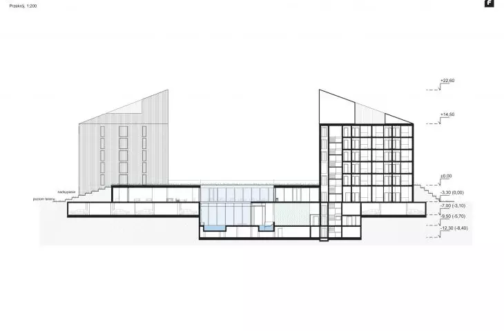 Cross-section of the hotel in Wisla