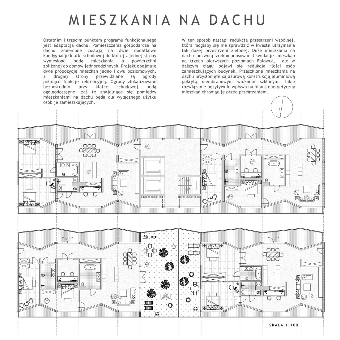Gdański Falowiec,
rzut mieszkań na dachu