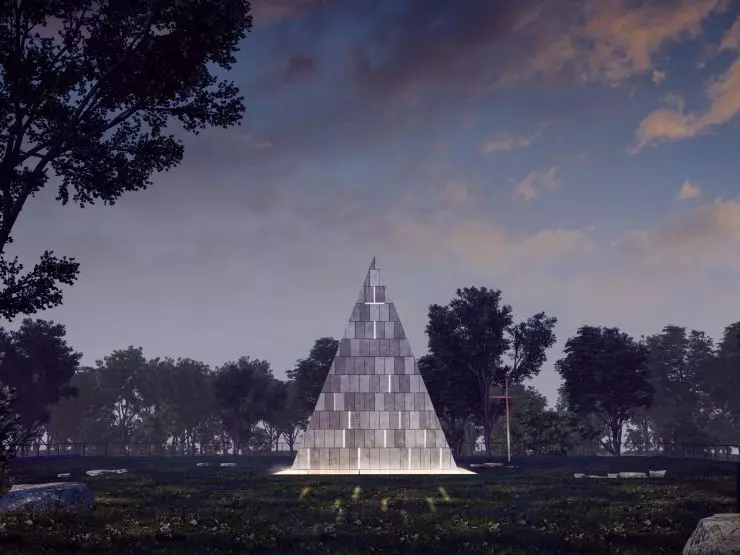 wieczorem and night the upper part of the Focus Place will resemble a stone lantern