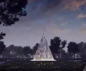 In the evening and at night, the upper part of the Focus Place will resemble a stone lantern