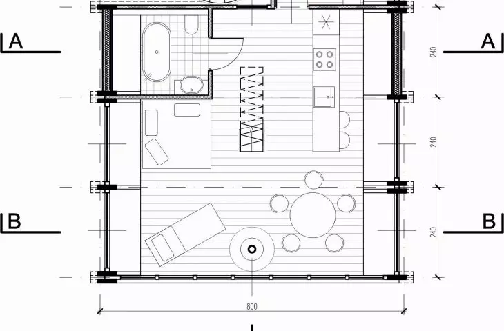 Project of a summer house, plan of the living area