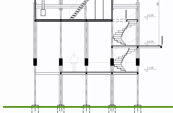 Projekt domku letniskowego, przekrój C-C