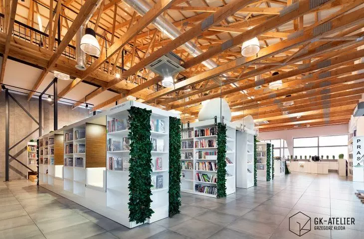 Biblioteka na Poziomie, otwarta więźba dachu