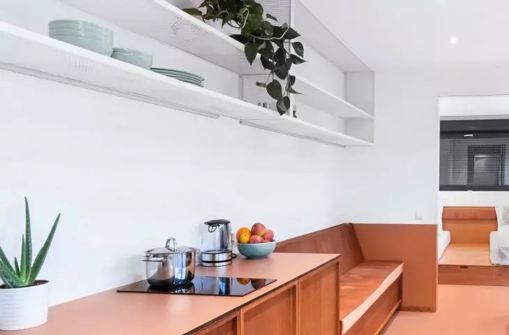 a strip of color visually divides the interior in half