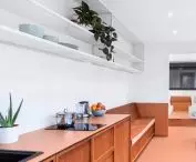 a strip of color visually divides the interior in half