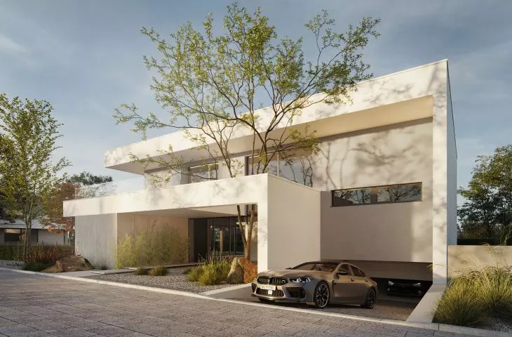 A characteristic element for single-family houses are deep cornices