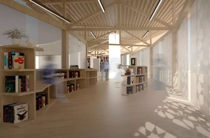 Wnętrze biblioteki, gra cieni 