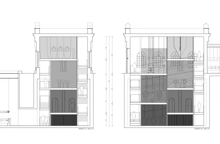 Wine presentation room, sections