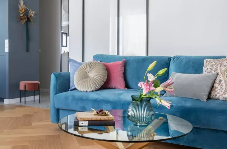 Blue sofa in the living room