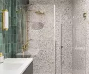 Shower stall and terrazzo tiles