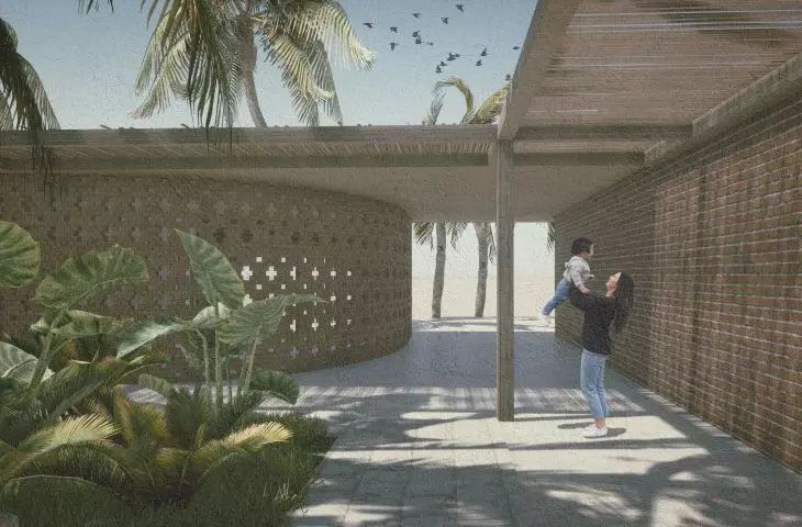Passage to patio with visible openwork