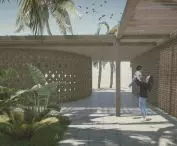 Passage to patio with visible openwork