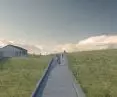 View of the path cutting through the terrace