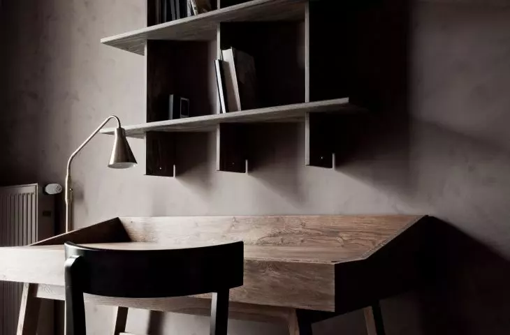 Wabi-sabi apartment, dark study