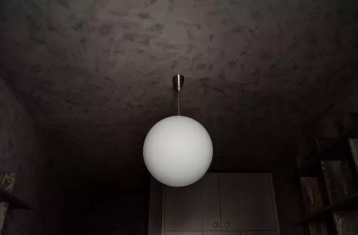 Wabi-sabi apartment, dark ceiling