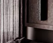 Wabi-sabi apartment, wood burning on the wall