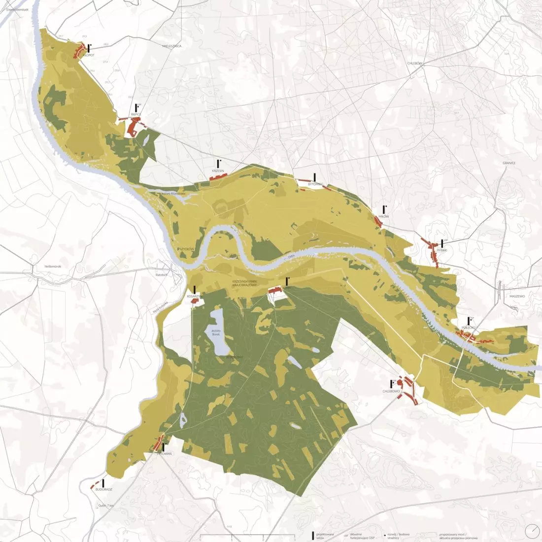 Mapa Krzesińskiego
Parku Krajobrazowego z naniesioną siatką remiz