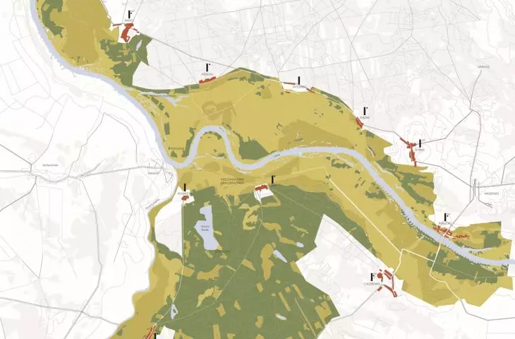 Mapa Krzesińskiego Parku Krajobrazowego z naniesioną siatką remiz