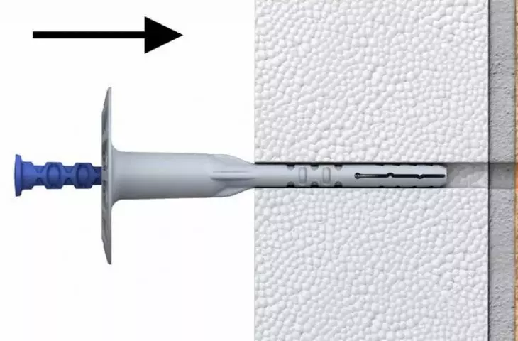 Facade dowel R-TFIX-8M step 3: after setting the dowel in the hole, the plate should be pressed against the surface of the thermal insulation. 