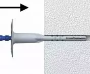 Facade dowel R-TFIX-8M step 3: after setting the dowel in the hole, the plate should be pressed against the surface of the thermal insulation. 