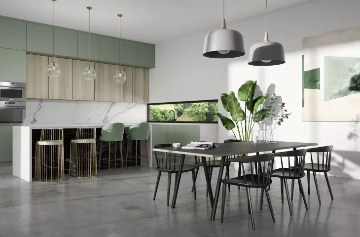 Black house in Gdansk, spacious dining room and kitchen