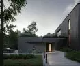 Black house in Gdansk, elevation made of fired wood