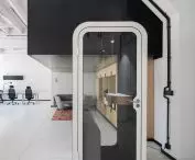 view from the first floor to the mezzanine that serves as a meeting room