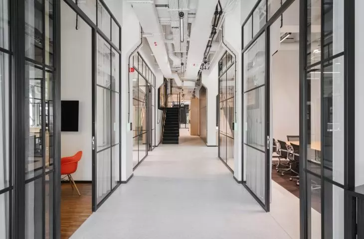 glazed entrances to first floor conference rooms