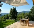 wooden terrace with mountain view