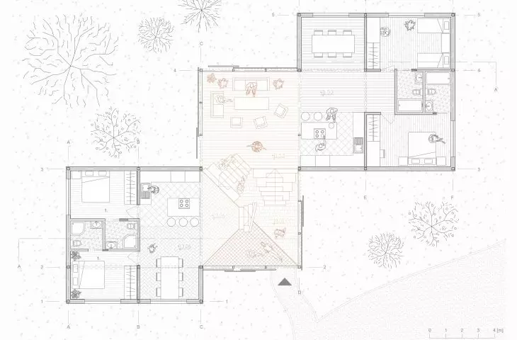 Coliving California, rzut projektowanego budynku