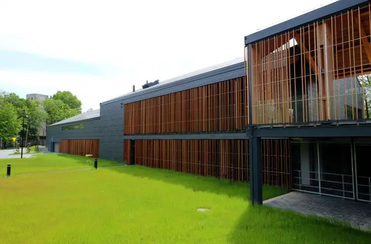 Facades are covered with slate and wood