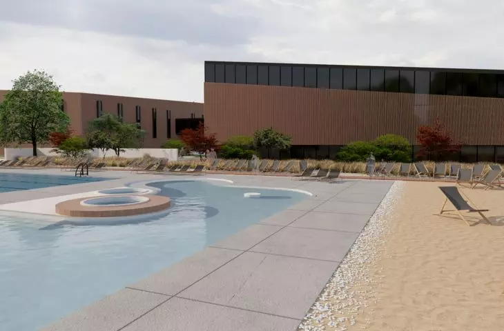 The center is to be divided into several zones, located both inside and outside the buildings