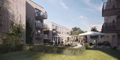 na dziedzińcach poszczególnych kwartałów zaplanowano ogródki społeczne na dziedzińcach poszczególnych kwartałów zaplanowano ogródki społeczne